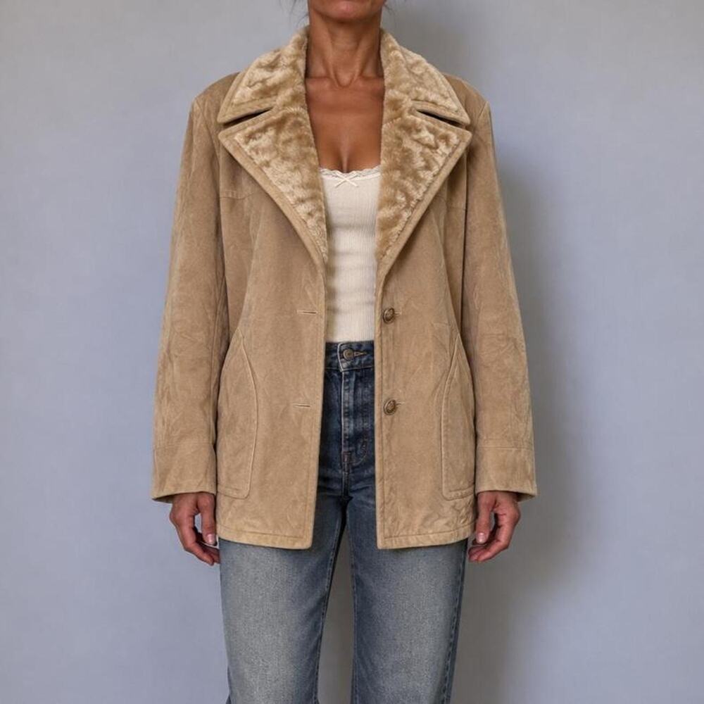 Vintage 70s Stratojac Suede Look UNION MADE USA Shearling Penny Lane Coat L/XL